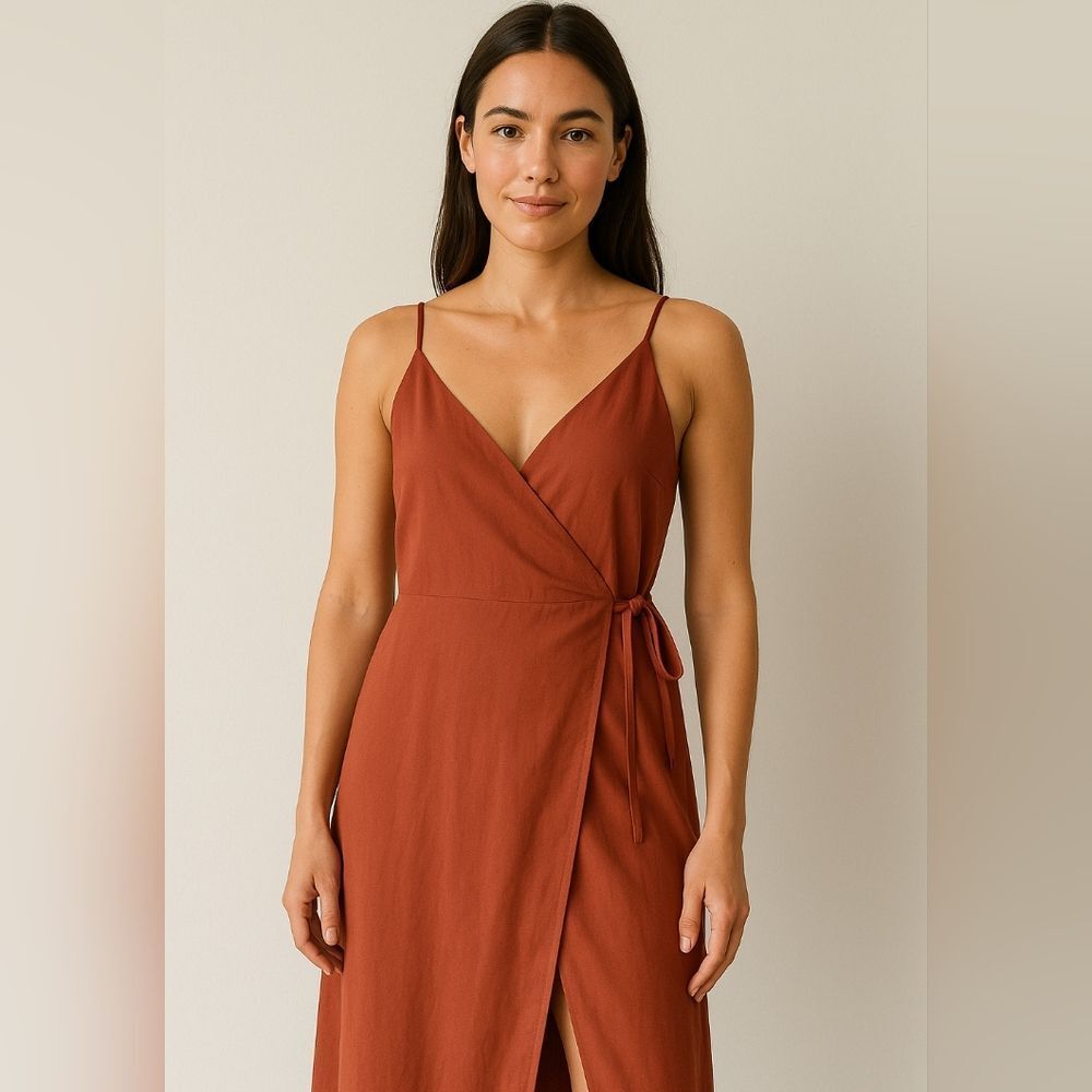 Amsale Burnt Orange Wrap Maxi Dress – Elegant‎ Evening Gown